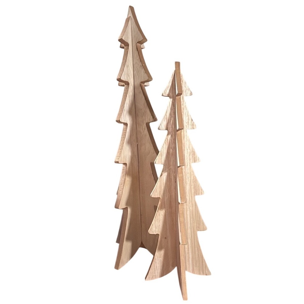 2 White Wood Christmas Trees Mantle Decor 16" 12" Large Tall Holiday Decor